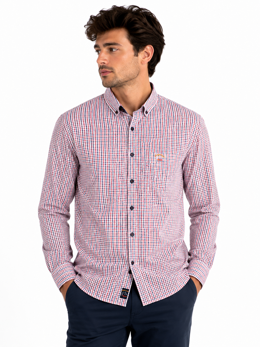 Chemise homme à motifs rayés et carreaux