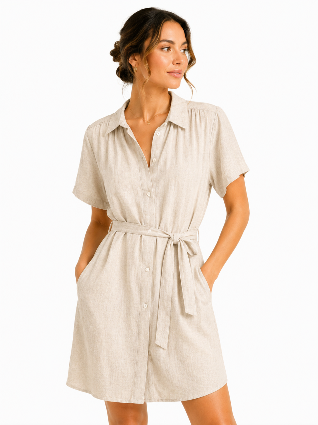 Robe chemise fluide à ceinture