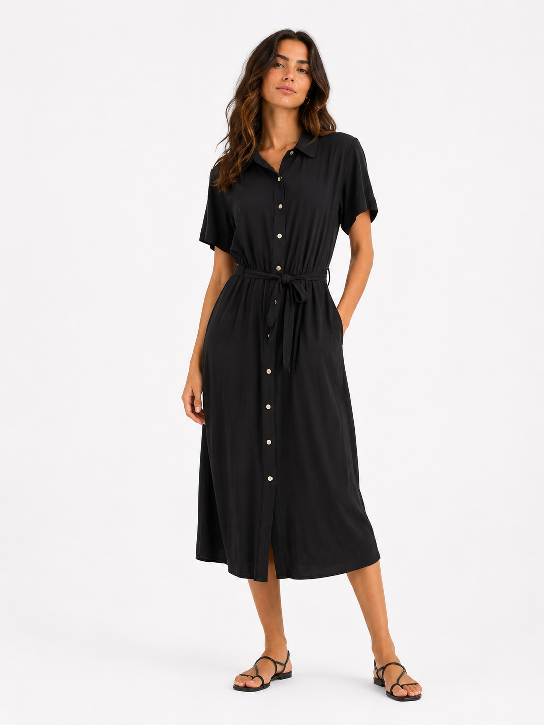 Robe chemise fluide ceinturée