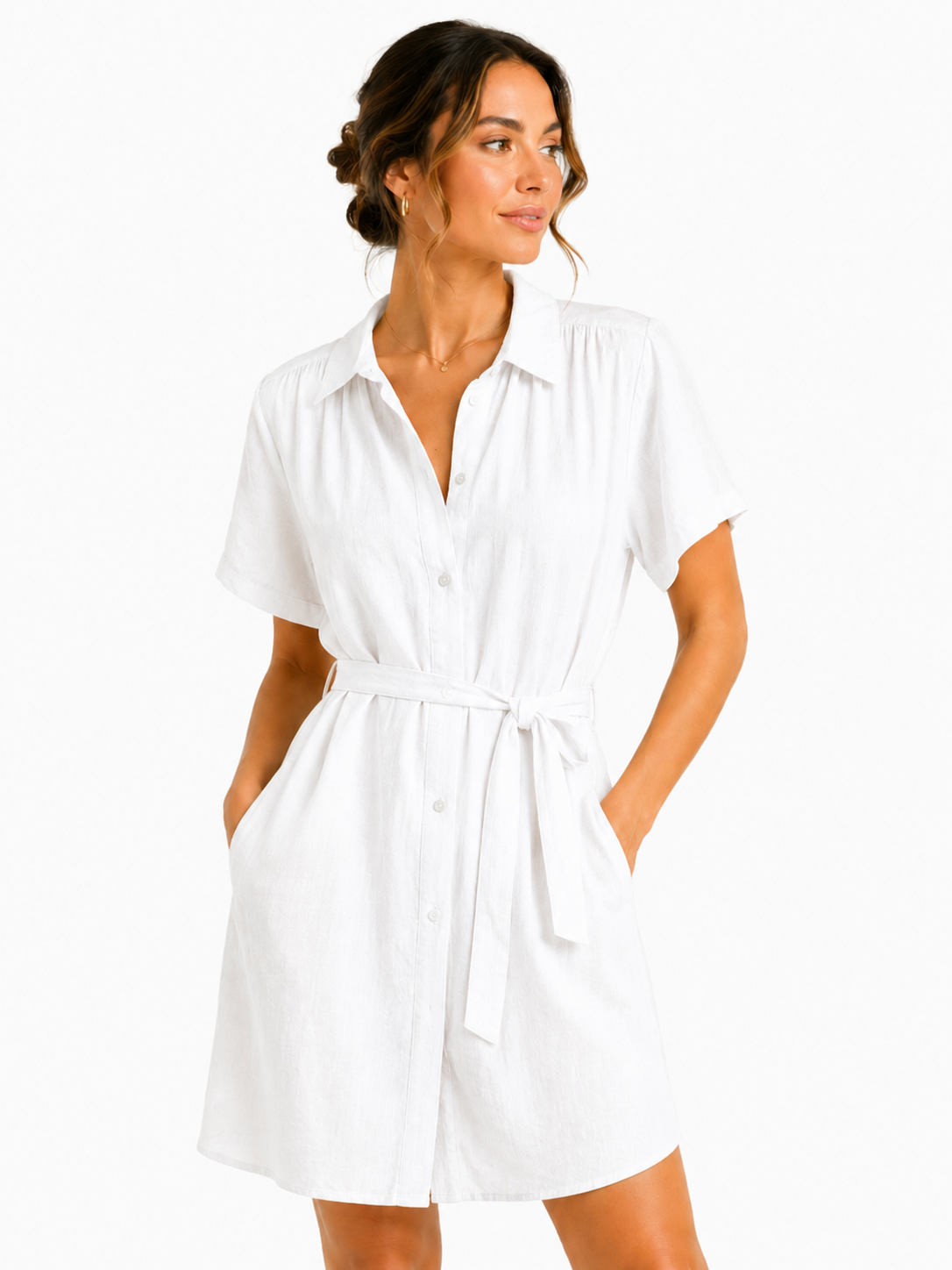 Robe chemise fluide à ceinture