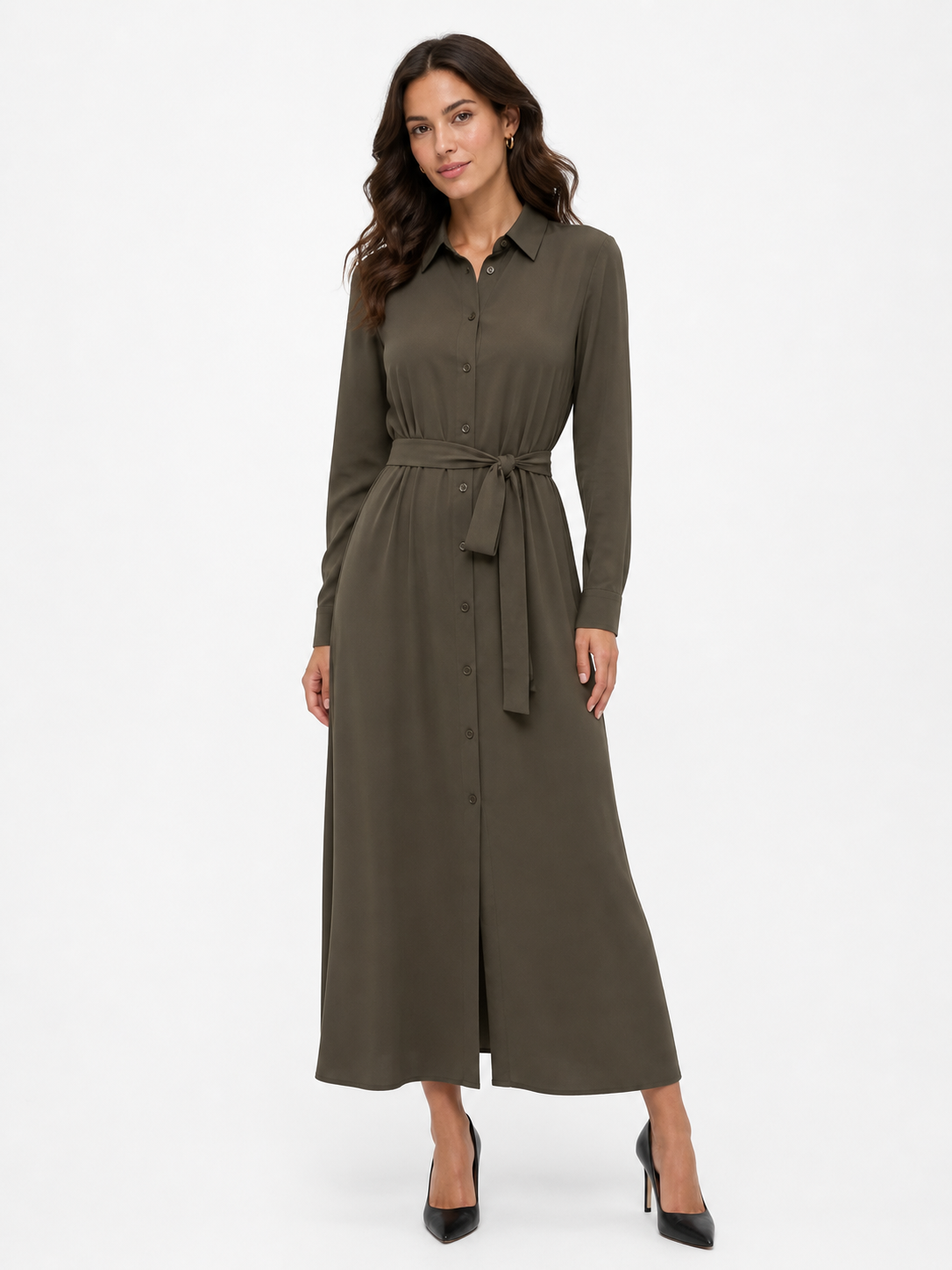 Robe chemise longue ceinturée