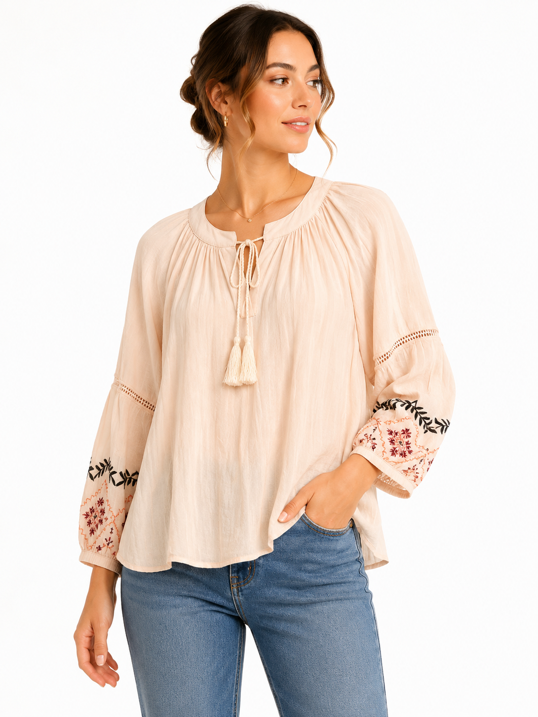 Blouse fluide à broderies bohèmes