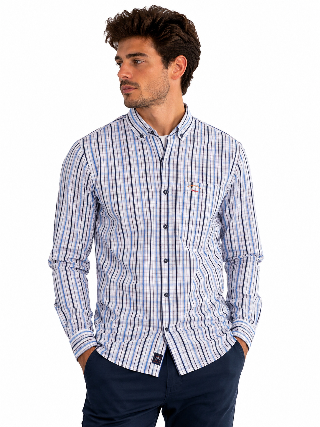 Chemise homme à motifs rayés et carreaux